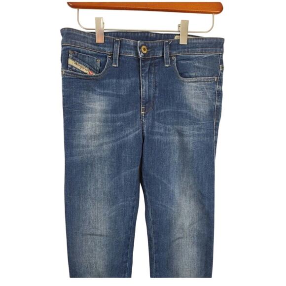 Diesel Skinzee Super Slim Skinny Jeans 27 Womens High Rise Raw Hem Medium Wash - Picture 2 of 6